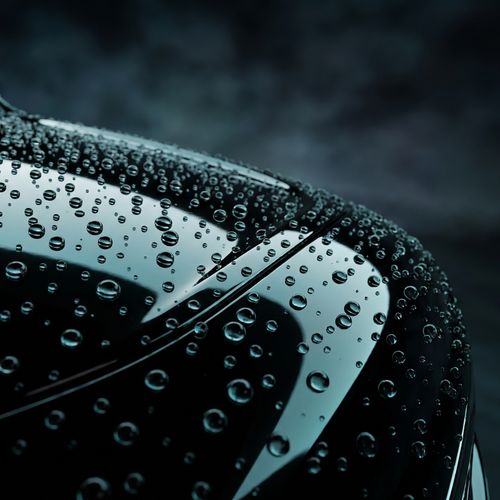 Water beading on freshly coated glossy black paint